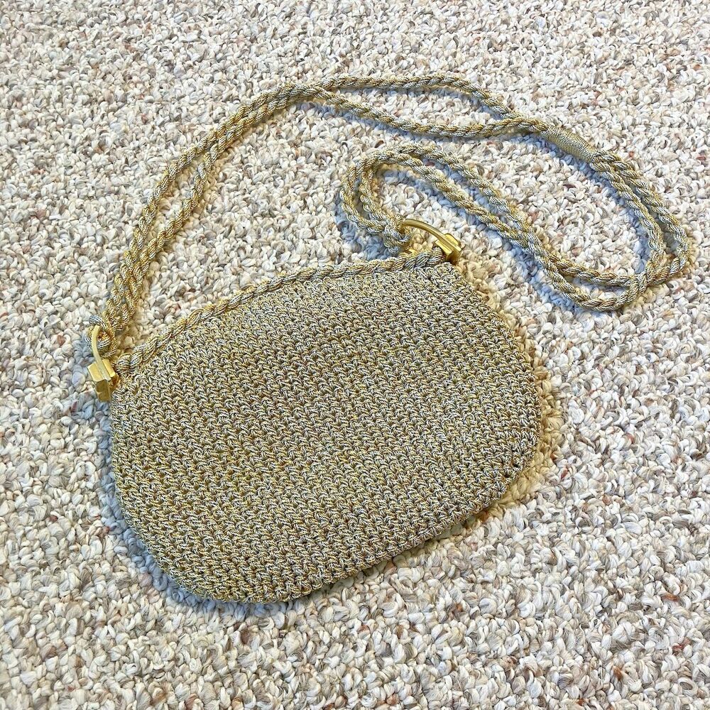 Vintage Rodo Italy Small Gold Purse Shoulder Bag Mesh Quiet Luxury Formal Strap